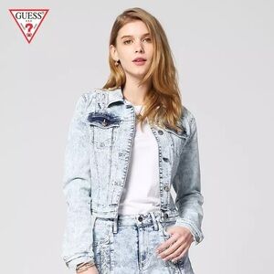 Guess Distressed Snow Wash Denim Jacket SZ S